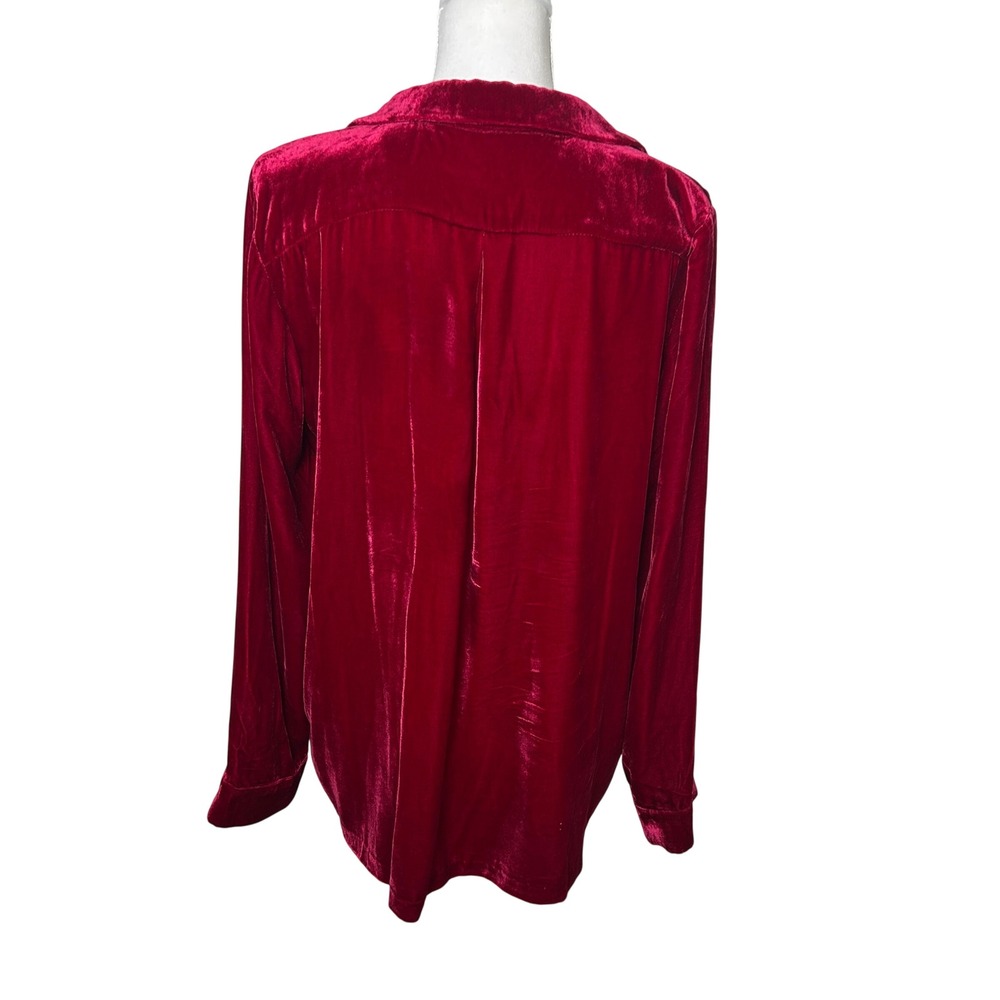 Sundance Women Velvet Collared Tunic Red Silk Blend V-Neck Long Sleeve L - Picture 5 of 7